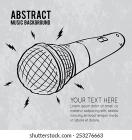 Cartoon microphone on gray background, vector illustration
