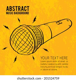 Cartoon microphone on orange background, vector illustration