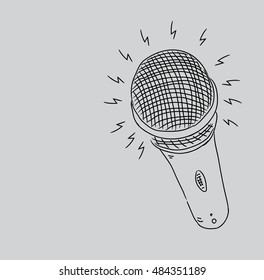 Cartoon microphone on red background, vector illustration