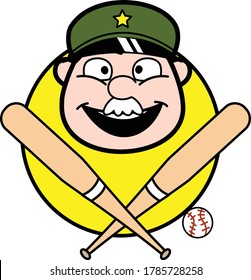 Cartoon Military Man Baseball Mascot