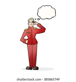 cartoon military man in dress uniform with thought bubble