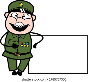 Cartoon Military Man with Empty Banner