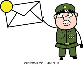 Cartoon Military Man holding Envelope