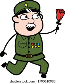 Cartoon Military Man Proposing Vector Illustration