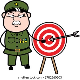 Cartoon Military Man showing dart-board goal