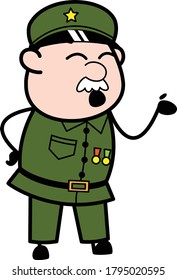 Cartoon Military Man Speaking Character Design Illustration