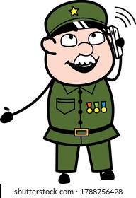 Cartoon Military Man talking on Cell Phone