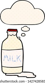 botella de leche de dibujos animados con burbuja de ideas al estilo de un libro de historietas