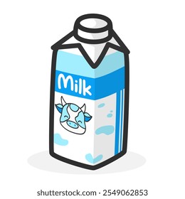 Producto de botella de cartón de leche de dibujos animados. Estilo lindo coloreado lindo del diseño del anime del kawaii aislado en el fondo blanco