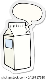 cartoon milk carton with speech bubble sticker
