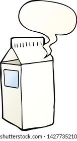 cartoon milk carton with speech bubble in smooth gradient style