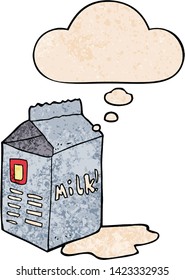 cartoon milk carton with thought bubble in grunge texture style