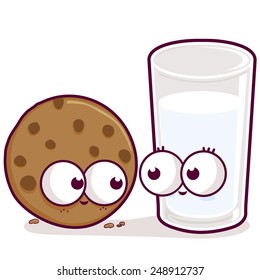 Cartoon milk and cookie. Vector illustration