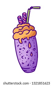 Cartoon milkshake, great design for any purposes. Vector isolated illustration. Menu template. Doodle style. Birthday party.