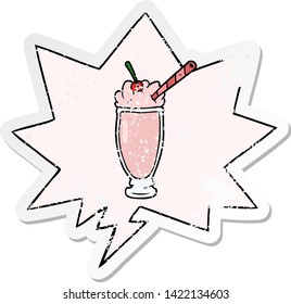 cartoon milkshake with speech bubble distressed distressed old sticker