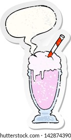 cartoon milkshake with speech bubble distressed distressed old sticker