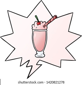 cartoon milkshake with speech bubble in smooth gradient style