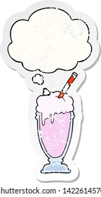 batido de caricatura con burbuja de pensamiento como pegatina gastada angustiada