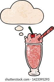 cartoon milkshake with thought bubble in grunge texture style