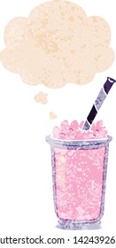 Cartoon Milkshake mit Gedankenblase in brüchiger Retro-strukturierter Form
