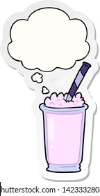 cartoon milkshake with thought bubble as a printed sticker