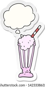 cartoon milkshake with thought bubble as a printed sticker