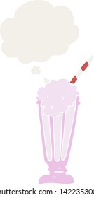 cartoon milkshake with thought bubble in retro style