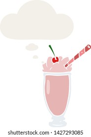 cartoon milkshake with thought bubble in retro style