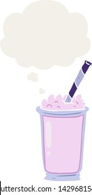 cartoon milkshake with thought bubble in retro style