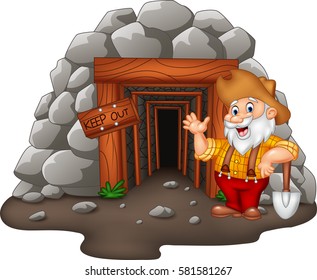 Cartoon Mine Entrance With Gold Miner