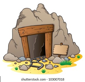 Cartoon mine entrance - vector illustration.