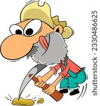 cartoon miner dig for gold vector illustration.