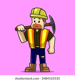 Cartoon Miner with Pickaxe Prfessions Cartoon Character