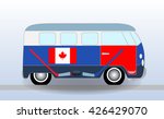 Cartoon minibus with Hockey Stick and Puck. Vector Illustration. EPS10