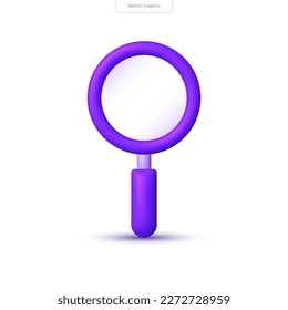 Cartoon minimal style 3d vector icon of a magnifying glass, symbolizing discovery, research, search, and analysis.