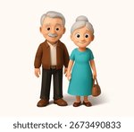Cartoon Minimalist Characters of Elderly Couple Standing Together 3d vector illustration isolated on white background, old woman and old man 3d character.