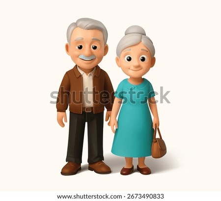 Cartoon Minimalist Characters of Elderly Couple Standing Together 3d vector illustration isolated on white background, old woman and old man 3d character.