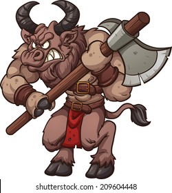 Cartoon minotaur with axe. Vector clip art illustration with simple gradients. All in a single layer. 