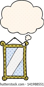 cartoon mirror with thought bubble in comic book style