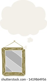 espejo de dibujos animados con burbuja de pensamiento en estilo retro