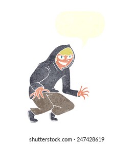 cartoon mischievous boy in hooded top with speech bubble