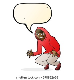 cartoon mischievous boy in hooded top with speech bubble