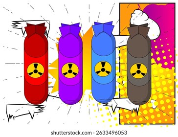 Cartoon Missile bomb, comic book Nuclear. Retro vector comics pop art design.