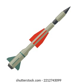 Cartoon-Rakete, flache Vektorgrafik. Armee gefährliche ballistische, atomare, Luftwaffe einzeln auf weißem Hintergrund. Streik, Krieg, Sprengwaffe, Konzept für Bannerdesign