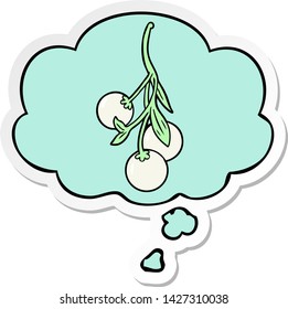 cartoon mistletoe with thought bubble as a printed sticker