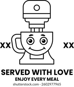 A cartoon of a mixer with a smiling face