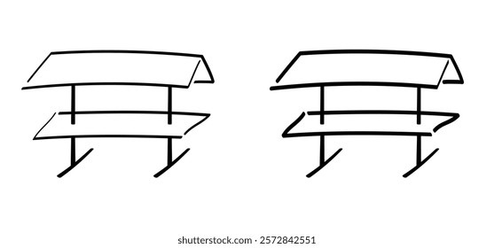 Cartoon mobile market stand icon. Street vendors. Line pattern. Street market stall with Awning for for selling various products. Street stall with awning. 