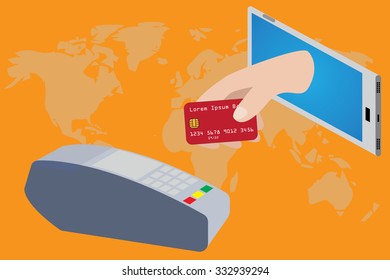 Cartoon for mobile payment concept.