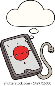 cartoon mobile phone device with thought bubble