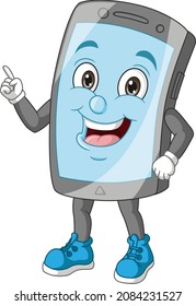 Cartoon mobile phone mascot pointing up